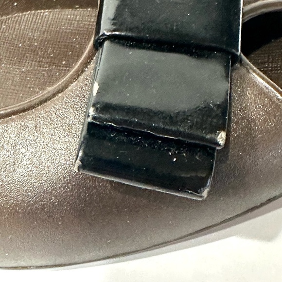 Oka B Black Bow Slip On Peep Toe Brown Sandals Rubber Mules Size Medium - Picture 7 of 11